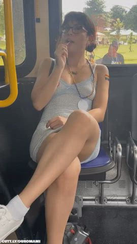 Amateur Brunette Exhibitionist Glasses Goddess NSFW Public Pussy Upskirt gif
