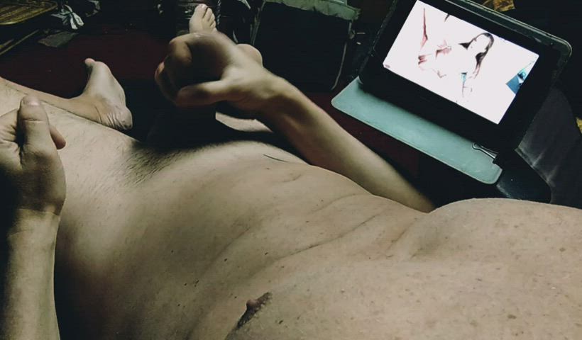 edging jerk off male masturbation masturbating naked nipple solo watchingporn gif