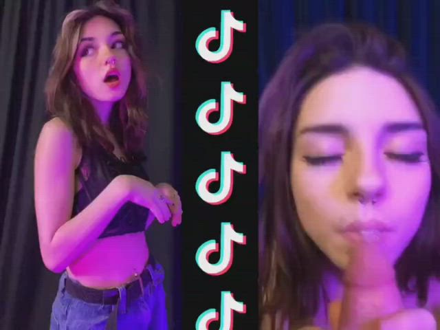bareback blonde deepthroat girlfriend lingerie pov piercing tiktok gif