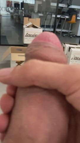 cock jerk off public work gif