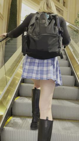 anal anal play ass butt plug public schoolgirl skirt upskirt butt-plug gif