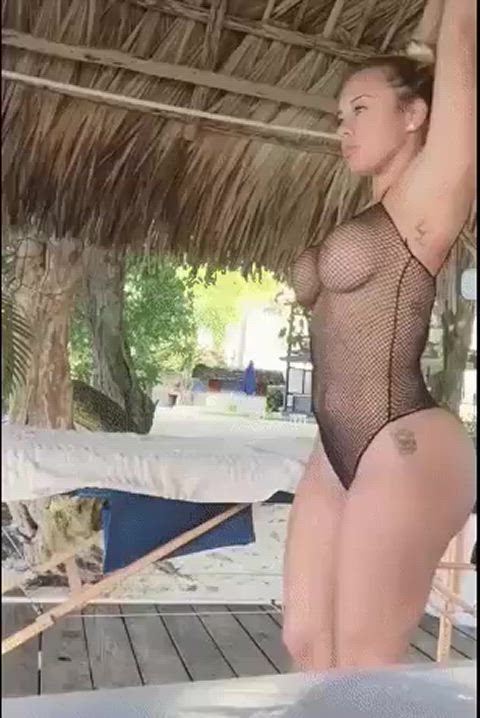 beach outdoor public see through clothing stretching teen exposed-in-public gif