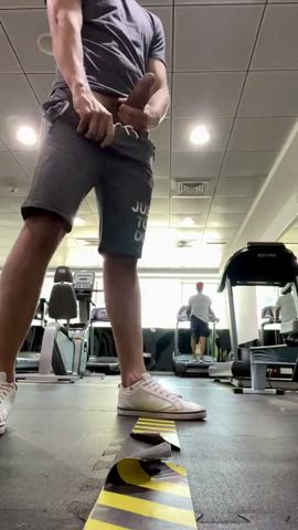 big dick exhibitionism exhibitionist gay gym jerk off male masturbation solo gif