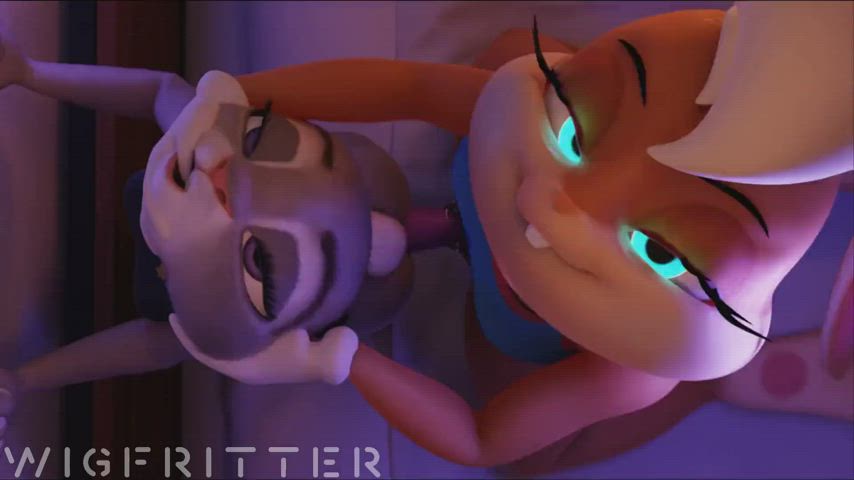 animation bunny doggystyle eye contact lesbian parody police strap on yuri gif