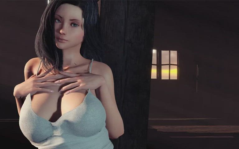 3d animation big tits brunette gif