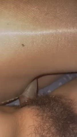 Nylon cock post-sex, soaked in cum