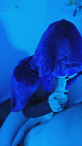 amateur blowjob cosplay costume deepthroat long tongue raven gif