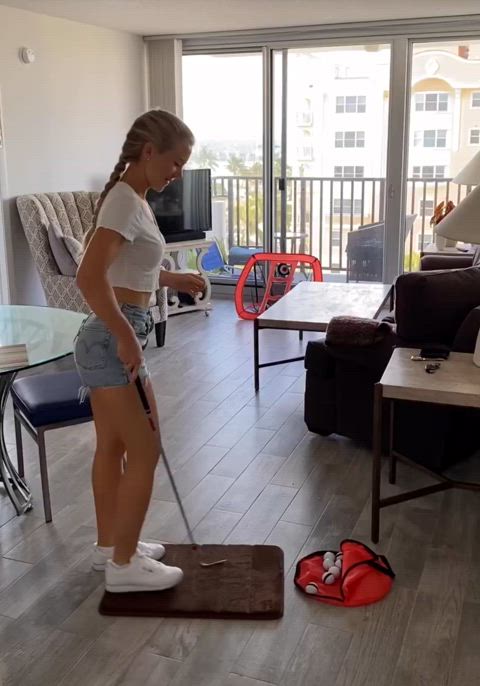 She's going to practice from the living room today