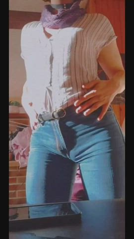 ass ass to mouth butt plug femboy gape jeans redhead strip trans gif