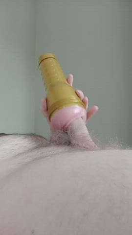 Felt so good having the fleshlite slide up and down my rock hard cock