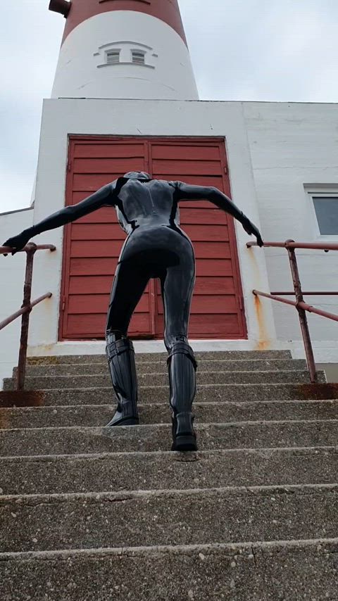 At the lighthouse! Yes, those are integrated vagina and anal condoms! 