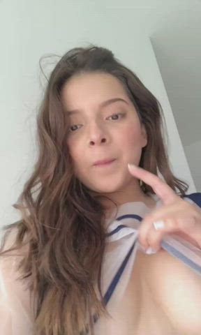She shows off her beautiful tits and pussy