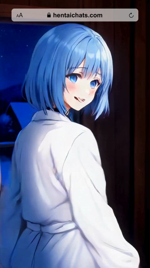 hentai lingerie teasing blue hair gif