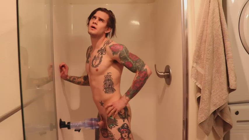 Fucking my shower mount fleshlight, imagine being on your knees and seeing me cum