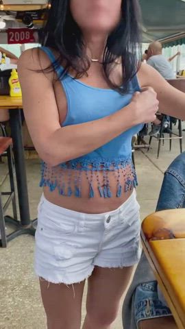 Braless Exhibitionist Flashing Nipples Sideboob r/CaughtPublic gif