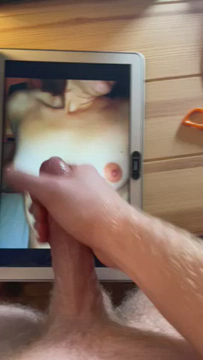 bwc boobs cock hotwife jerk off milf natural tits nipples tits tribute gif