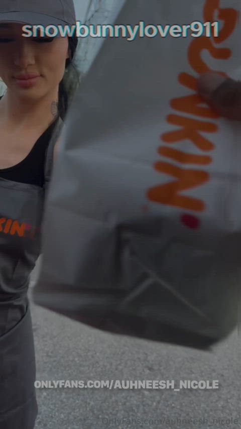 dunkin donuts snowbunny wants her own glaze from the customer BBC GIF by snowbunnylover911