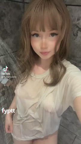 brunette cute naked nude pussy shower teen tiktok tits gif