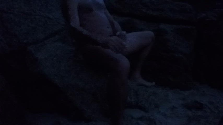 beach cock erection jerk off male masturbation night outdoor gif