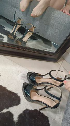 Putting on strappy heels