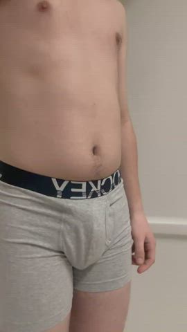 Teen male desperate to piss in underwear