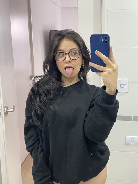 babe mirror tease teasing tongue gif