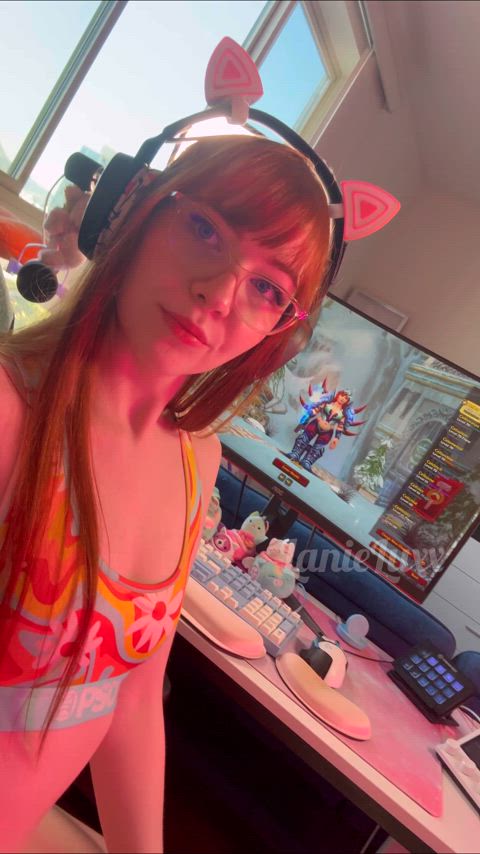 egirl fingering gamer girl glasses hairy hairy pussy innies petite redhead tease