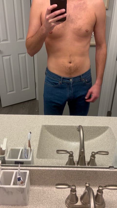 bwc cock fat cock jeans pants selfie thick cock gif