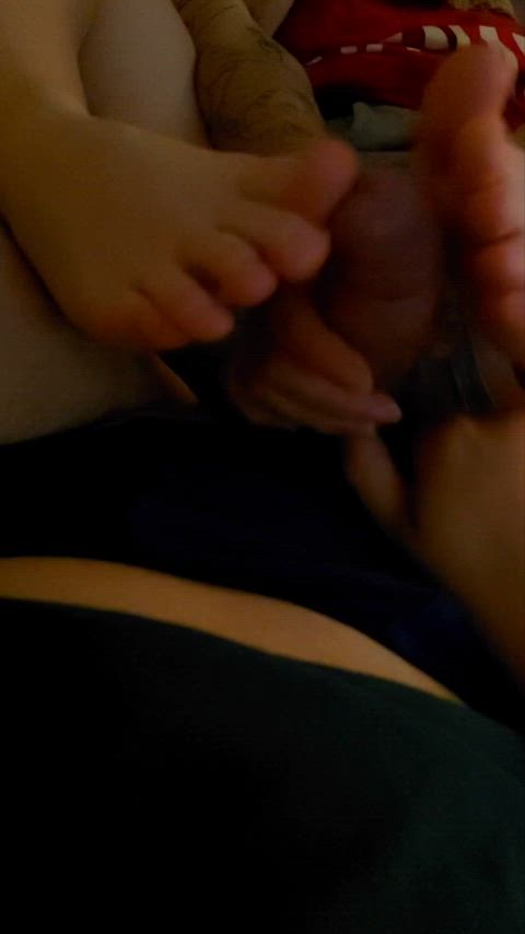 She gets distracted at times, but her toes always end up covered in cum.