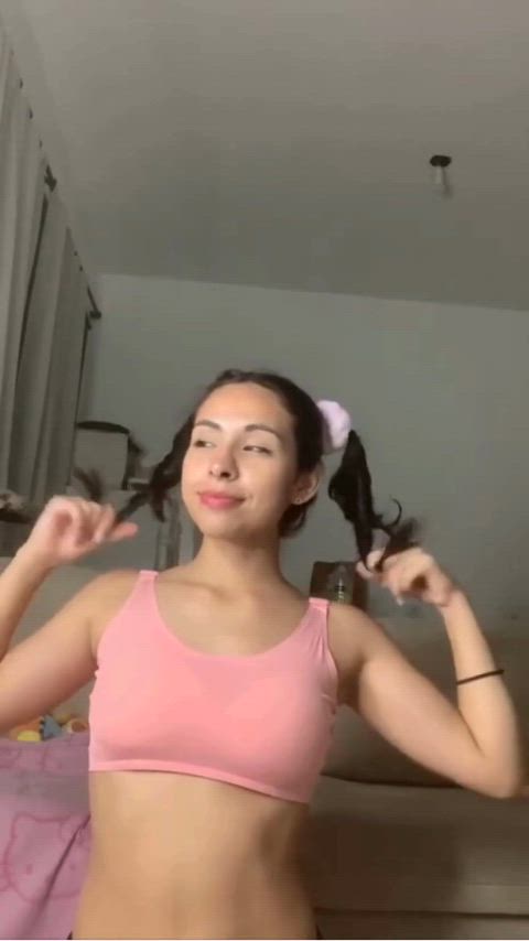 cute hair pulling tits gif