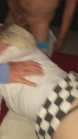 Scene From a Recent Adult Theater Gangbang Getting Fucked Doggy Style By a Cute and