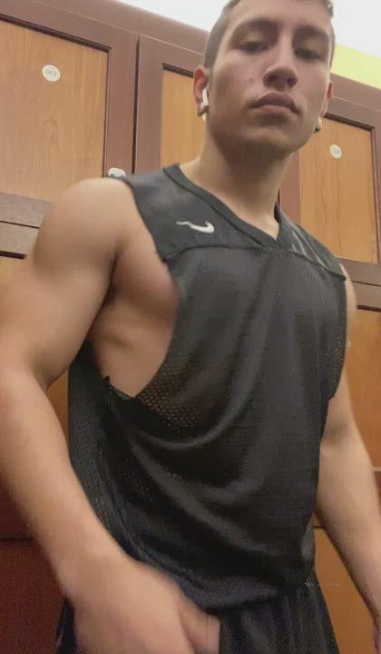 Jerking off after his workout