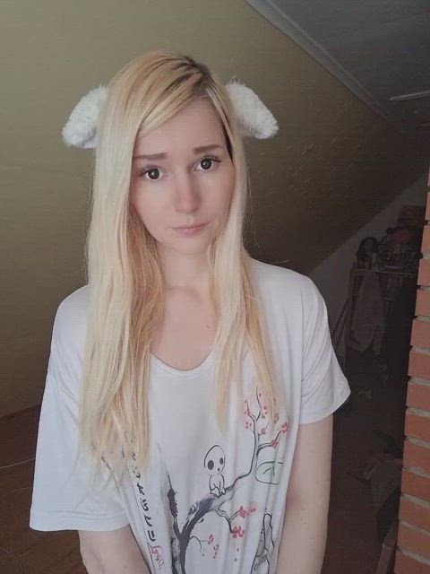 blonde catgirl cute egirl pale petite tease teasing gif
