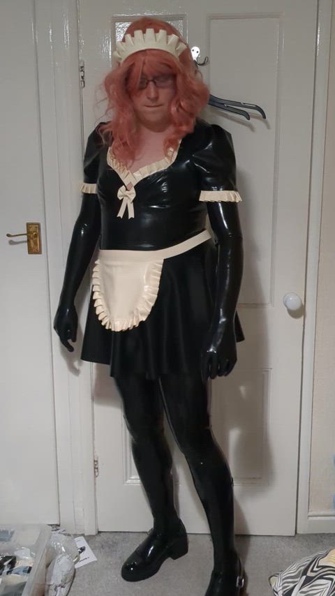 chastity chastity belt crossdressing latex maid rubber sissy gif