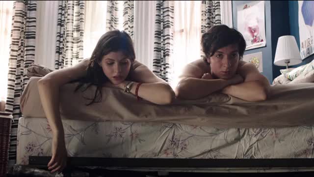 Alexandra Daddario - Baked in Brooklyn (2016) - talking with a guy on bed, no shirt