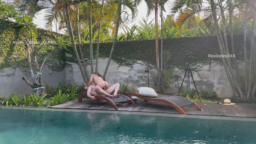 cowgirl outdoor pool public swimming pool real-couples gif