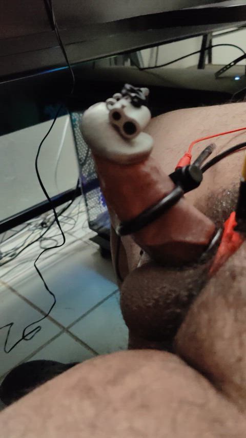amateur cock cumshot electro masturbating electrostimulation gif
