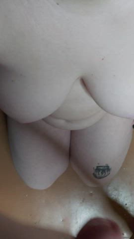 amateur big tits couple cum on tits cumshot masturbating orgasm tattoo gif
