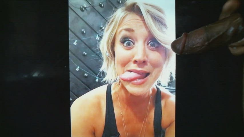 blonde celebrity cum covered fucking facial green eyes kaley cuoco long tongue tongue