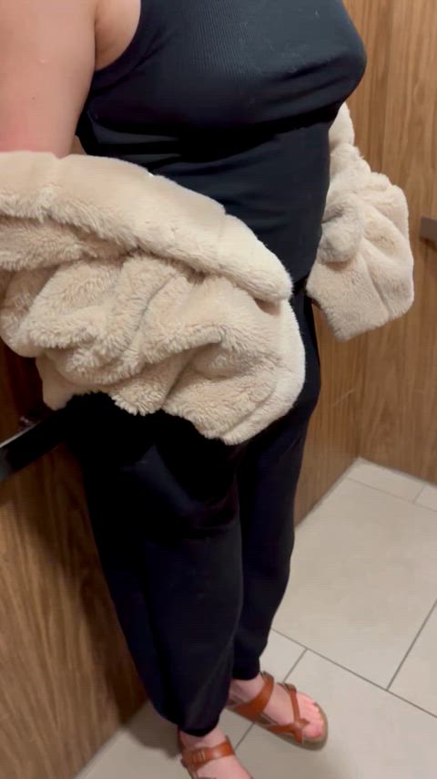 elevator flashing public tits gif