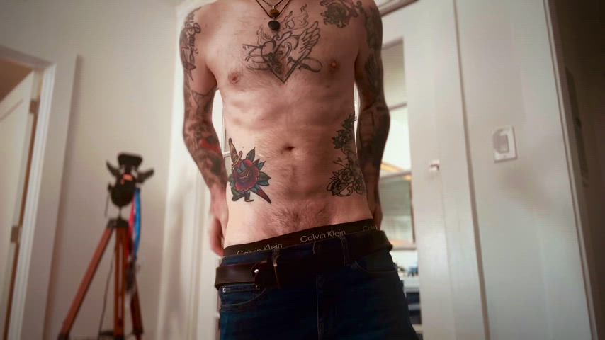 clothed clothing muscles slim tattoo tattooed gif