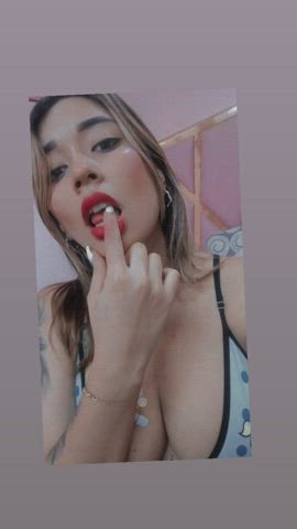 Boobs Brunette Latina Licking Lips Tattoo gif