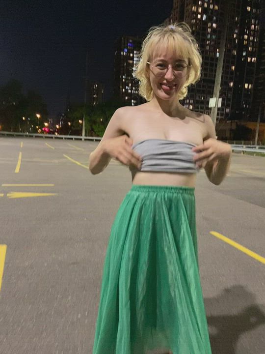 Blonde Boobs Cute Flashing Natural Tits Public gif