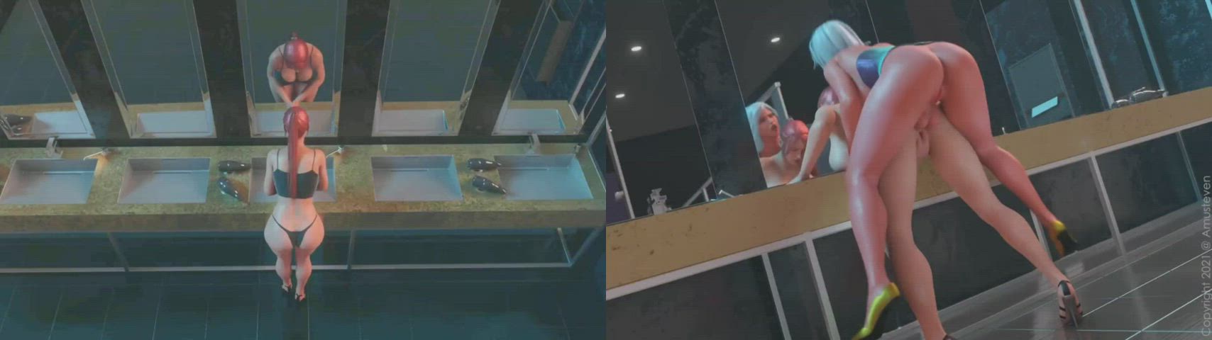 Big Ass Big Balls Big Dick Doggystyle Futanari Humping Mirror Toilet gif