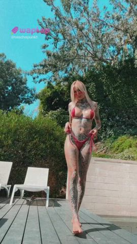 blonde busty micro bikini natural tits tattease tattoo tiktok tattedphysique gif