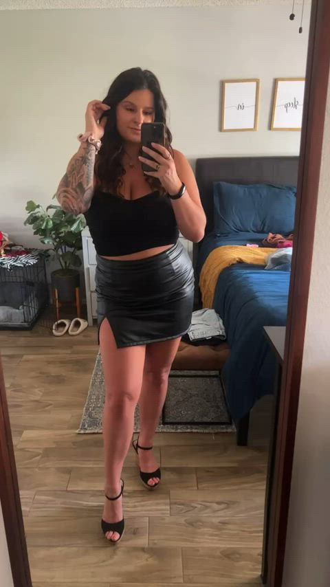 babe brunette cute leather natural tits onlyfans gif