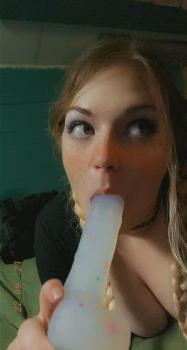 Big Tits Dildo Sucking gif