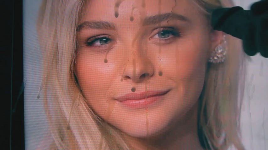 So much cum for Chloe Moretz's pretty face, it's running down like water 💦