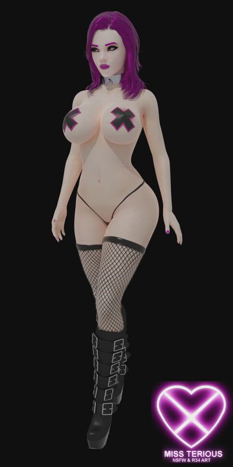 3d ass big tits boots fishnet high heels pasties walking pink hair gif