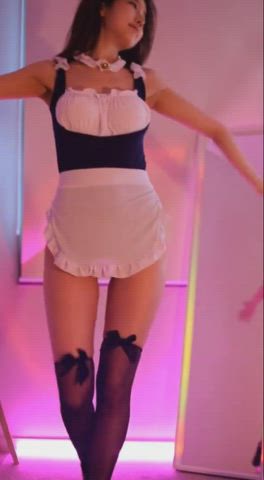 korean maid tease thighs gif